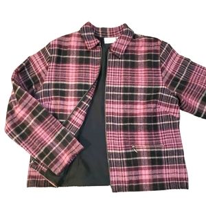 Wool Blend Plaid Zip Up Shacket Cranberry Wine Fashion Bug Shirt Jacket Women XL
